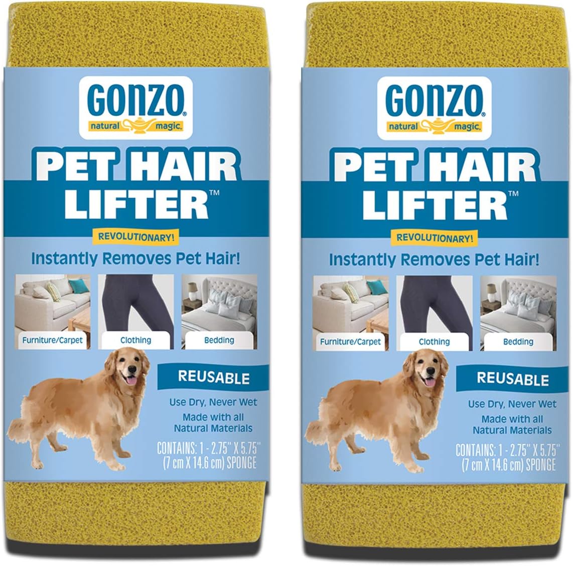 Gonzo Pet Hair Remover - Paquete de 2 - Levante y elimine el pelo de perros, gatos y otras mascotas de muebles, alfombras, ropa de cama y ropa