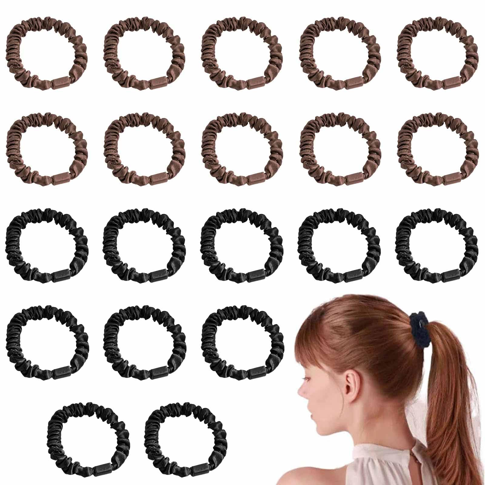 20 PCS Silk Hair Ties Elastics Hair Bands Girls Silk Bobbles Ponytail Holders Sleepy Hair Accessories No Damage for Curly Long Hair (Black