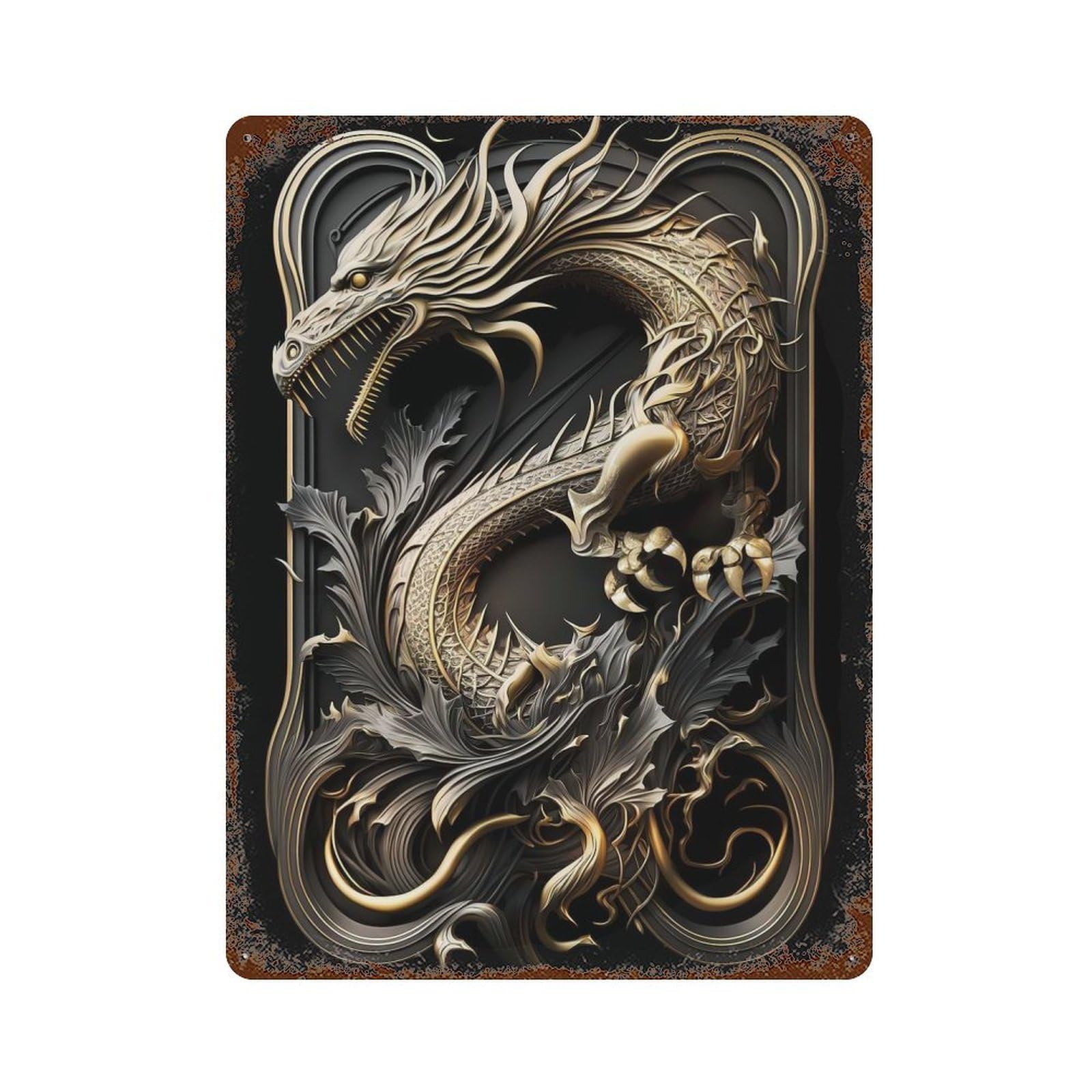 Monarch of Legend Dragon Rust Effect Tin Sign 15.7"x11.8", Industrial Home Decor for Basement, Hobby Room And Garage Decor