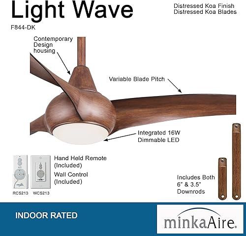 Miniatura 2 de Minka-Aire F844-DK Light Wave Ventilador de techo de perfil bajo de 52 pulgadas, koa envejecido con control remoto y control de pared incluido y