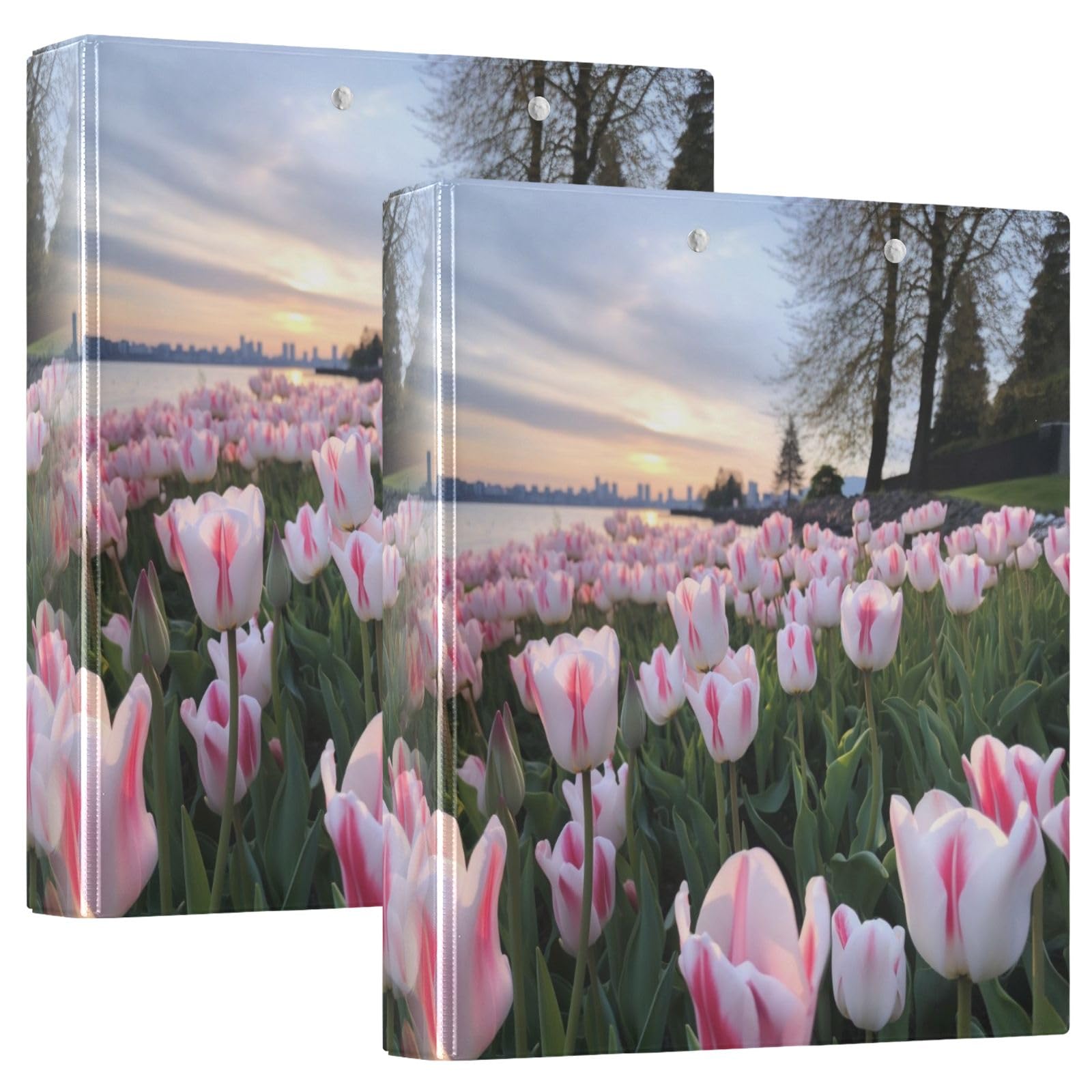Raccoglitore a 3 anelli con molla a tulipani rosa, anelli rotondi da 3,8 cm, contiene 200 fogli, raccoglitori a 3 anelli con clip in metallo antiscivolo