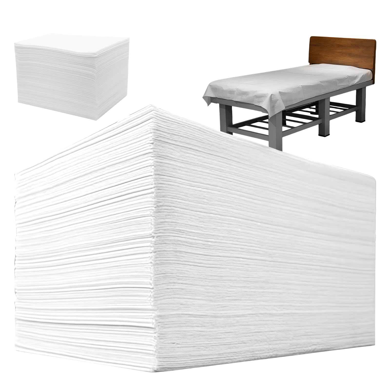 100 sábanas desechables para mesas de masaje, sábanas bajeras desechables para mesas de masaje, sábanas bajeras blancas no tejidas, para salón de belleza, spa, camas de hospital, 80 x 180 cm (blanco)