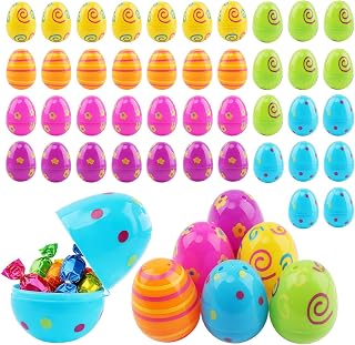 48PCS Plastic Printed Easter Eggs, Fillable Easter Eggs - 6 Patterns, 2.34" Tall, Perfect for Egg Hunt, Surprise Eggs, Holiday Decorations & Party Favors