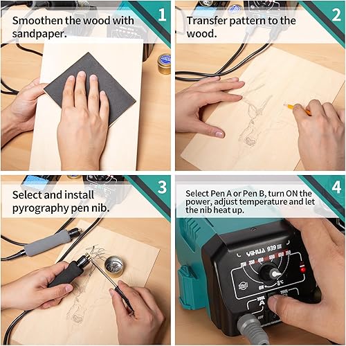 Miniatura 6 de YIHUA 939 III - Estación de pirografía de doble bolígrafo 2 en 1, herramienta para quemar madera con dos bolígrafos para quemar leña a 482.0-1,382.0