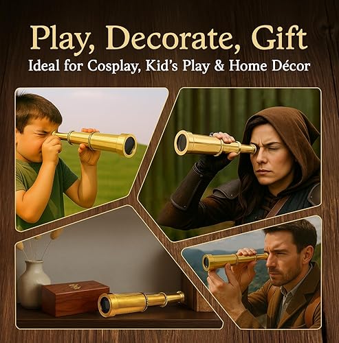 Miniatura 5 de Captains - Mini telescopio de mano de latón de 6 pulgadas con caja de madera coleccionables náuticos