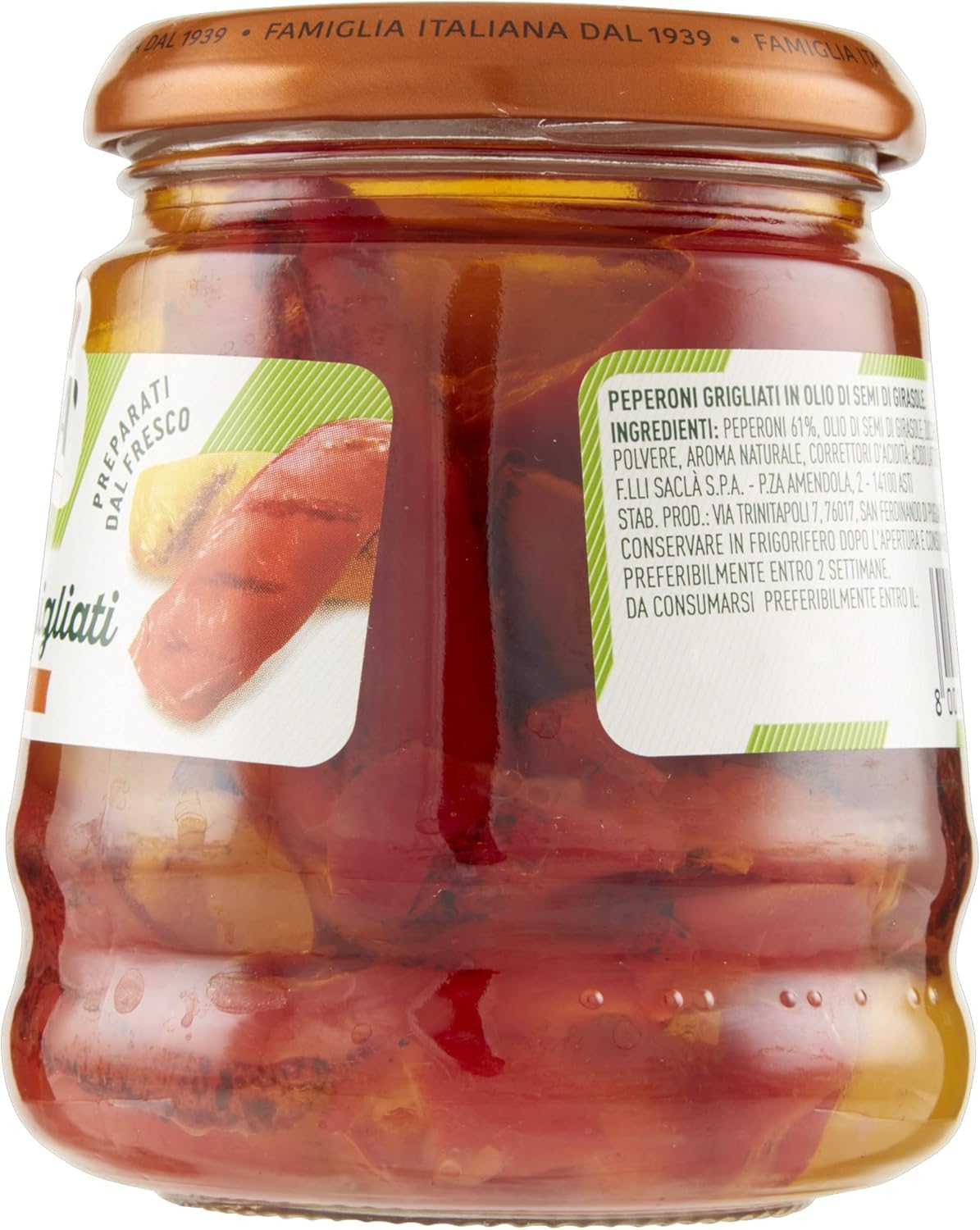 Italian Gourmet Peperoni Grigliati antipasto Gemüse Beilage, 12 x 290g | Verdure arrostite per panini e piatti freddi; mediterran gewürzt, sofort, Gesamtnettogewicht 3,48 kg + Kostenlos Polpa 400g