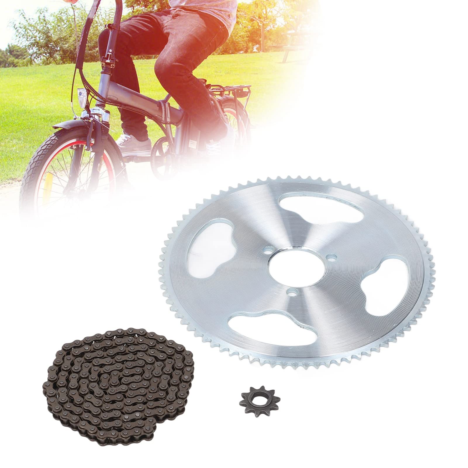 Drfeify Kit Catena e Pignone 80T 25H 34mm Pignone 3 Fori 10T Pignone Catena Foro H 146 Maglie Catena Adatta per Motore 1020