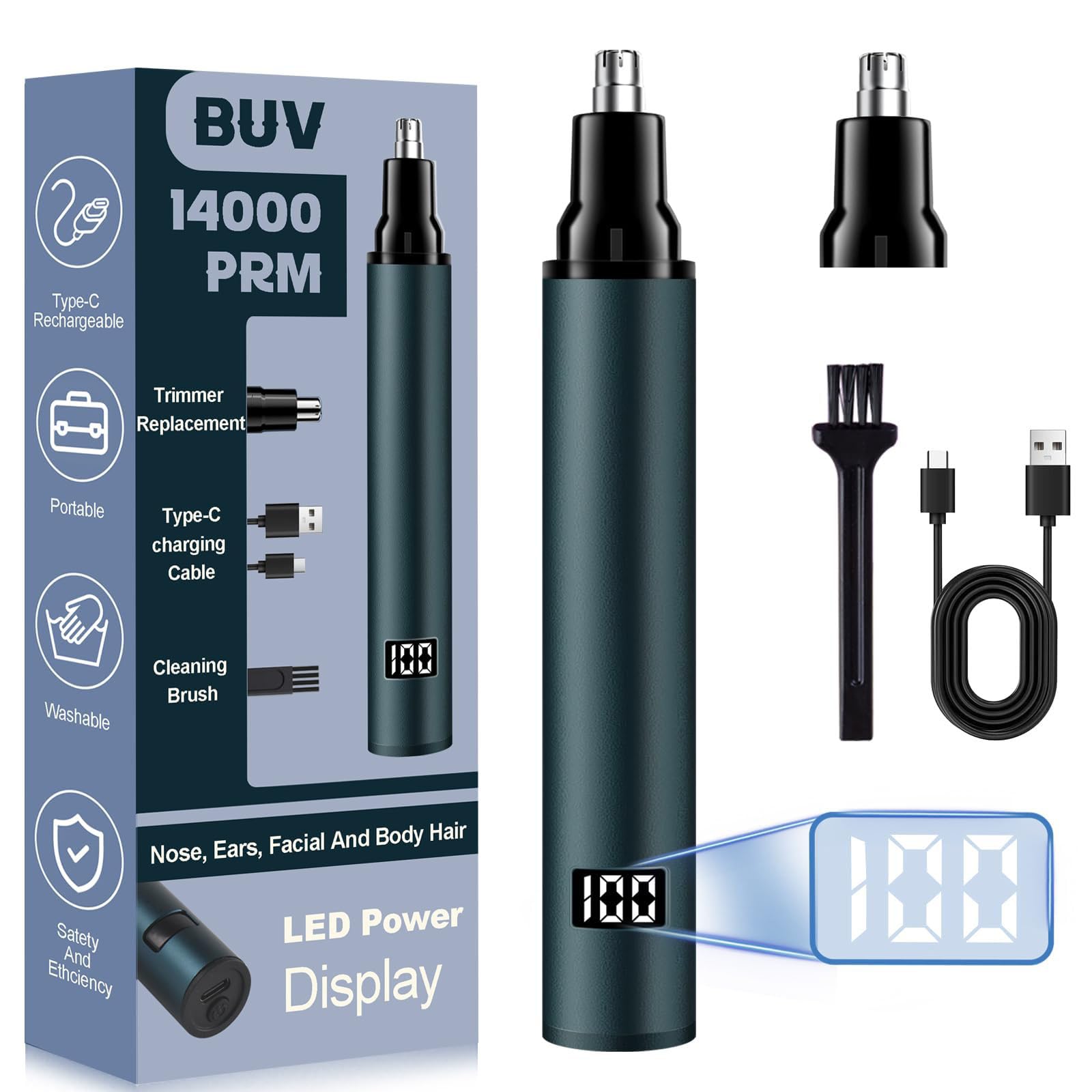 BUV Nose Hair Trimmer - 2025 Professional Painless Ear Hair Trimmers for Men, USB Rechargeable Nose Hair Trimmer Clipper – 14,000 RPM IPX7 Waterproof