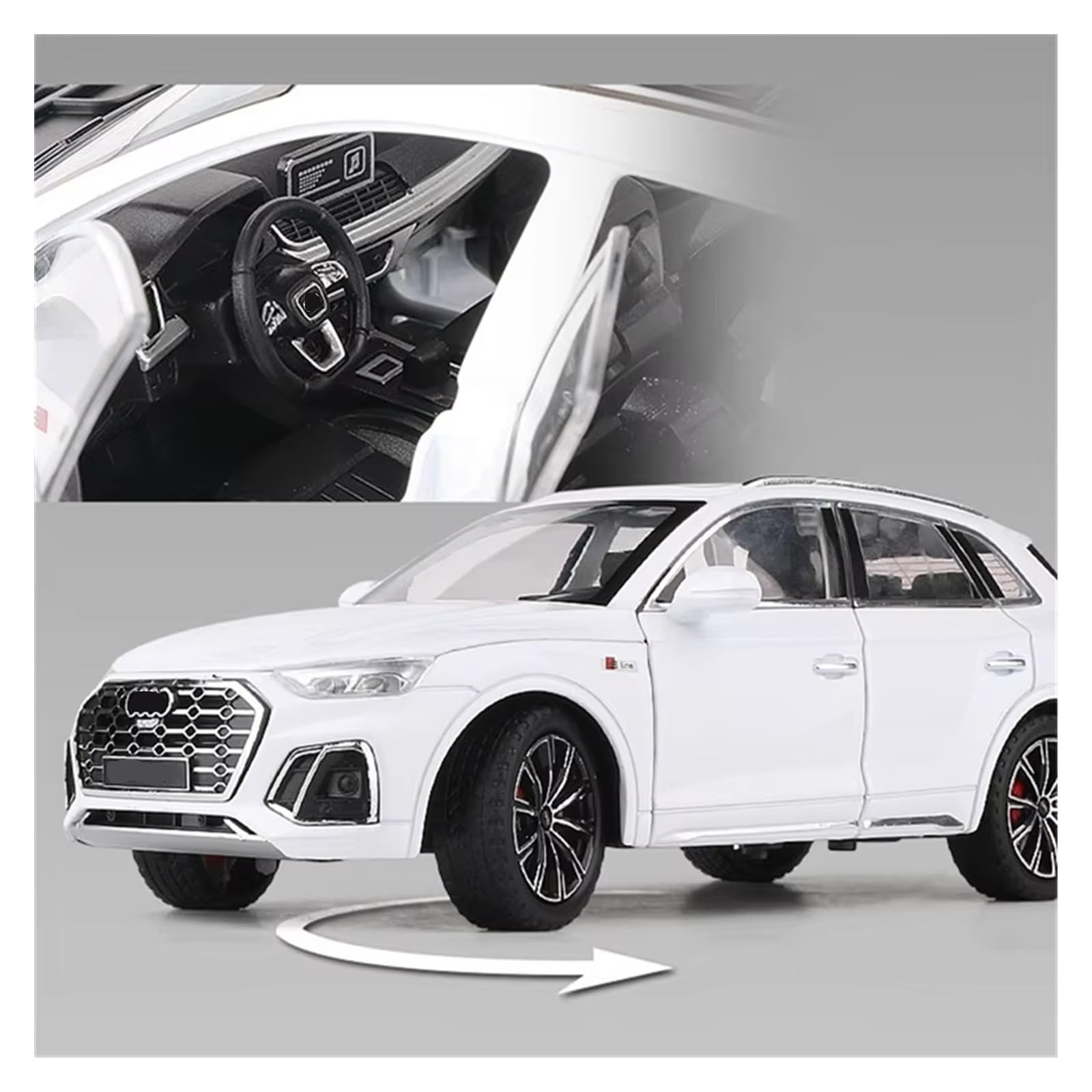 Model samochodu ze stopu odlewanego ciśnieniowo 1:24 do SUV Q5, kolekcja zabawek ze światłami i dźwiękami. (czarny, bez pudełka)