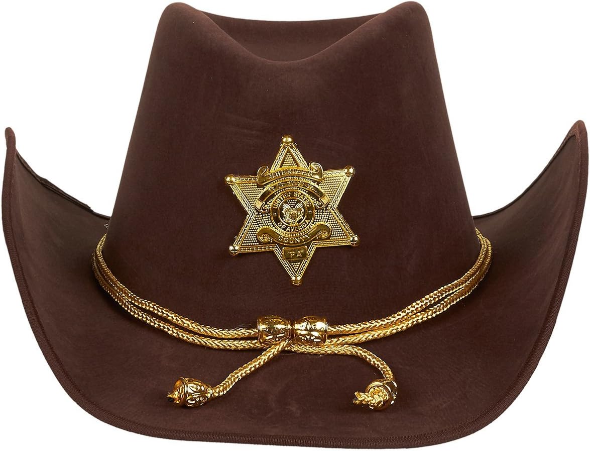 Juvale Felt Cowboy Sheriff Hat - One Size Fits Most, Brown - Gold Cowboy Hat with Star Badge & Braid for Men's Western Sheriff Costume & Party Accessory - Image 2