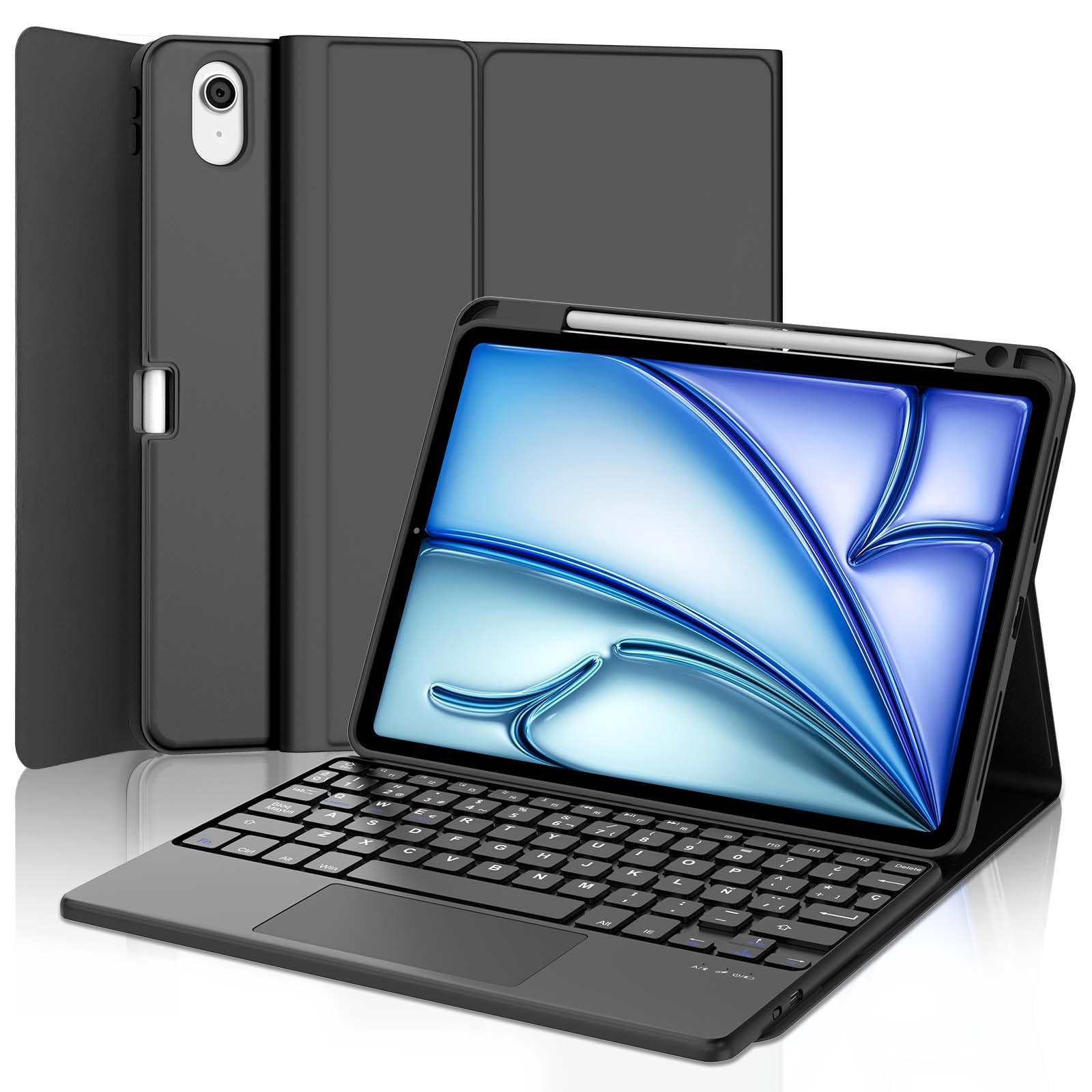 Teclado con Touchpad para iPad Air 11 Pulgadas M2/M3 2024/2025, Funda con Español Ñ Teclado para iPad Air 11 M2/M3 2024/2025 Bluetooth con Trackpad, Negro