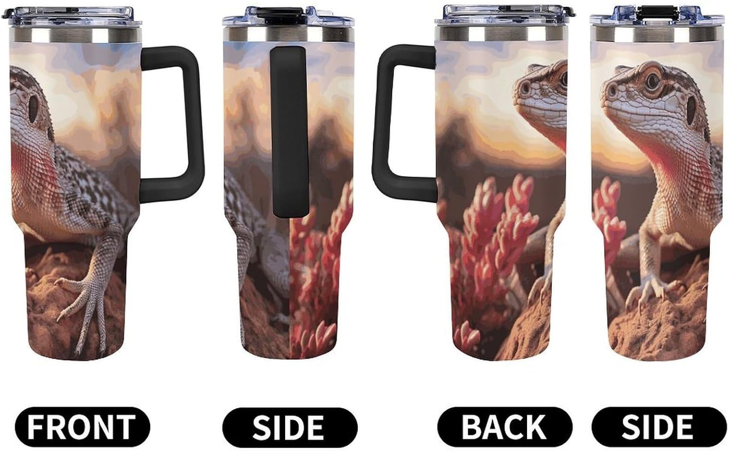 40 Oz Tumbler with Straw And Lid White Lizard Insulated Travel Coffee Mug Stainless Steel Water Bottle Vacuum Insulated Tumblers for Sport Work Car Travel Weekends
