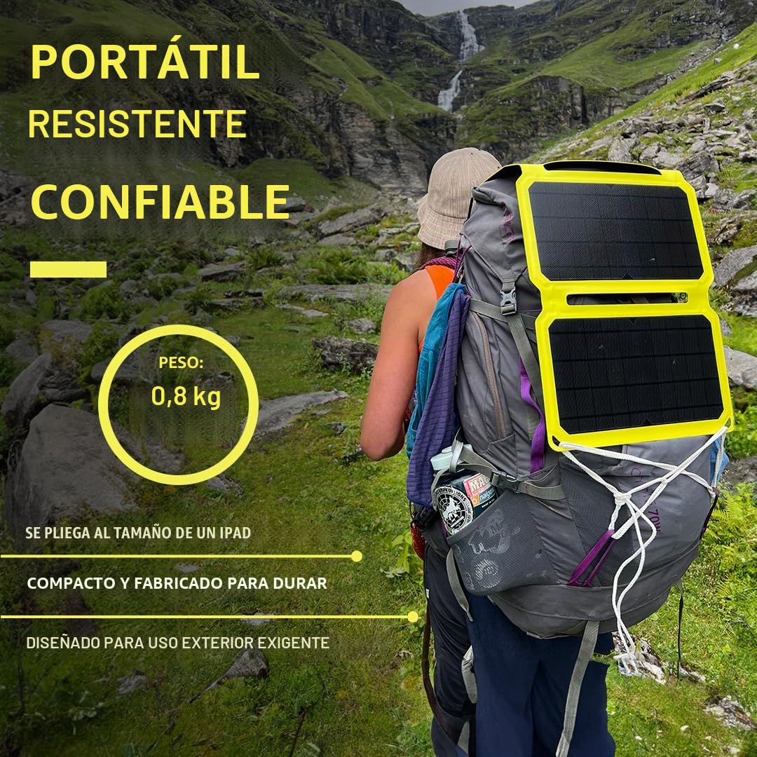 SunJack Cargador de panel solar monocristalino ETFE plegable de 25 vatios IP67 impermeable con USB-C y USB-A para teléfonos celulares, tabletas y portátil para mochileros, camping, senderismo y más | ETFE Monocristalino, USB-C y USB-A, IP67 impermeable, p