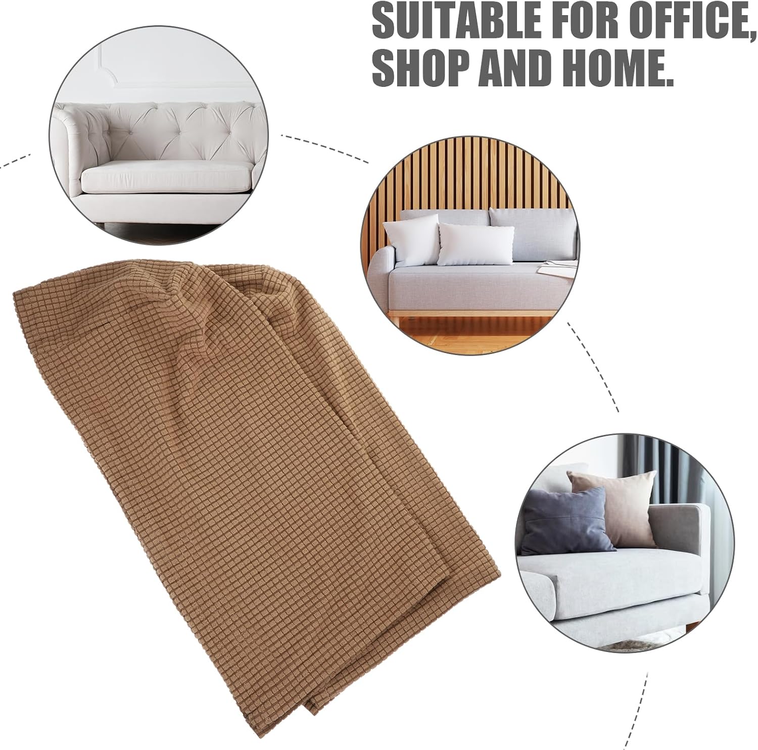 Sewroro Sofa Armrest Covers Stretch Chair Arm Protectors Washable Universal Armchair Slipcover Arm Cover for Home Office (Light Coffee) 2pcs