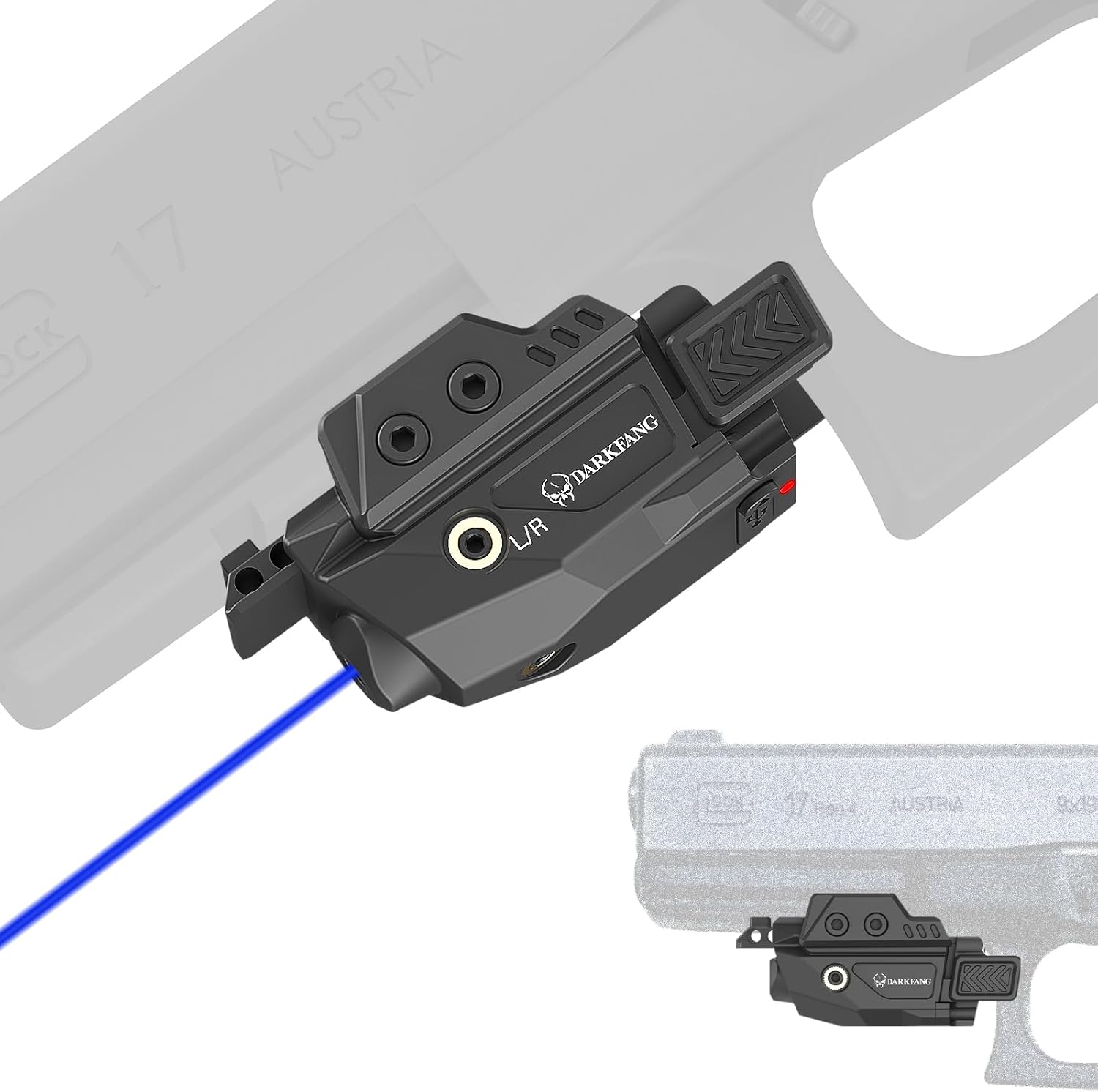 DARKFANG Low Profile Green/Red/Blue Laser Sight for Glock and Picatinny Rail Mount with Momentary/Strobe Functions