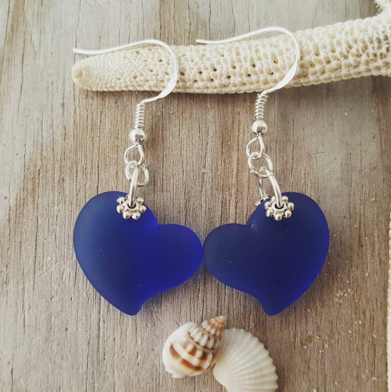 Yinahawaii Hawaii Handmade Sea Glass Jewelry, Minimalist "Twin Hearts" Sea Glass Earrings, Birthday Gift for Women, Beach Jewelry