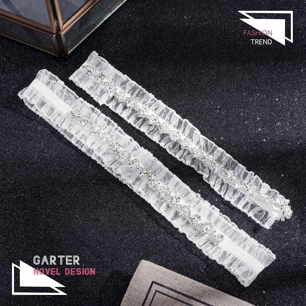Wedding Rhinestone Garter White Garters for Bride Lace Bridal Thigh Garter for Women