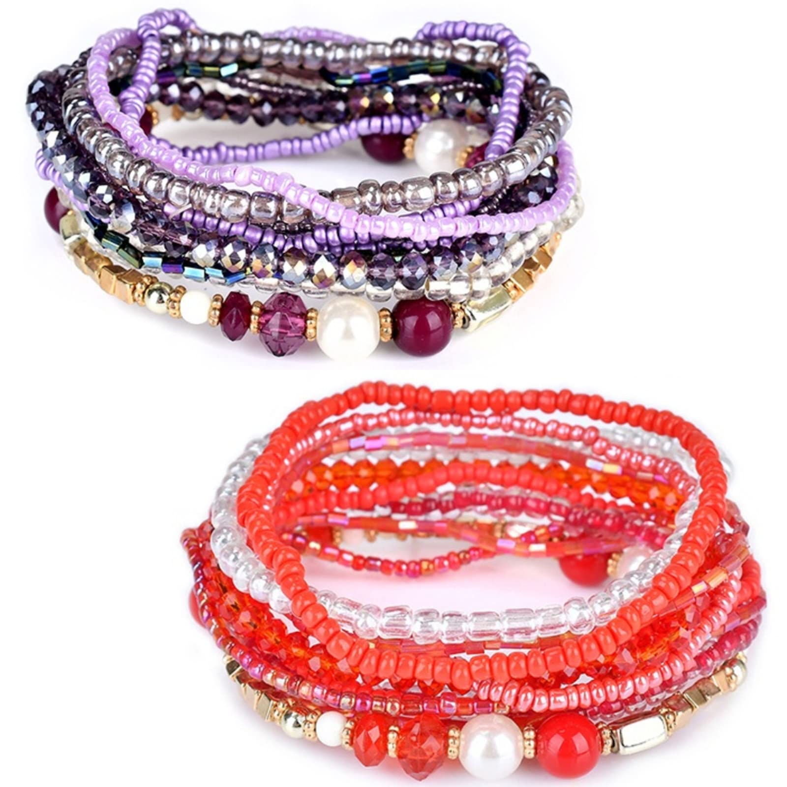 Fuqimanman2020 Bohemian Crystal Beaded Stackable Bracelets Handmade Colorful Crystal Pearl Seed Beads Bracelets for Women Jewelry