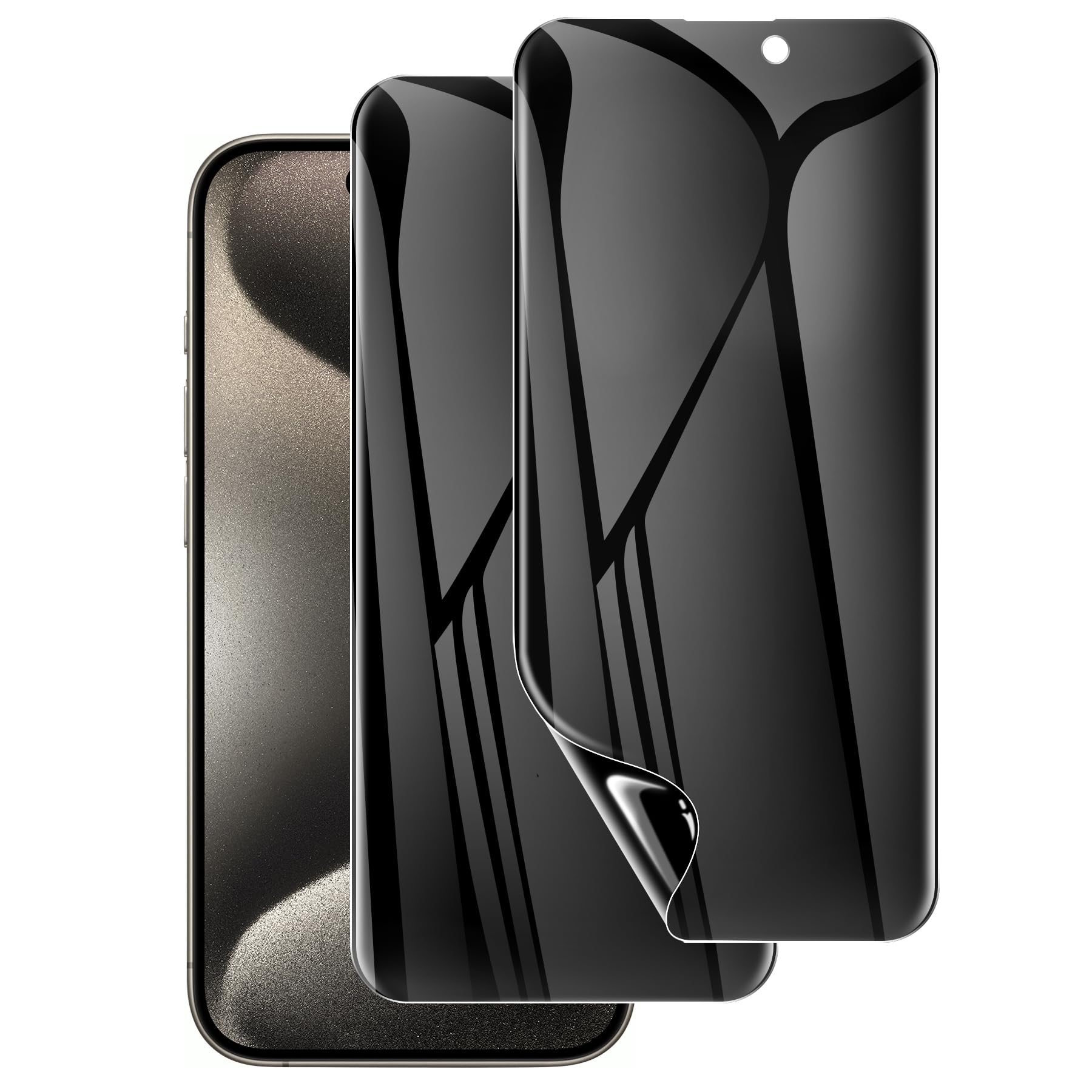LYWHL Paquete de 2 protectores de pantalla de privacidad para iPhone 15 Pro Max [como la sensibilidad táctil original], película privada antiespía para iPhone 15 Pro Max [no vidrio], compatible con