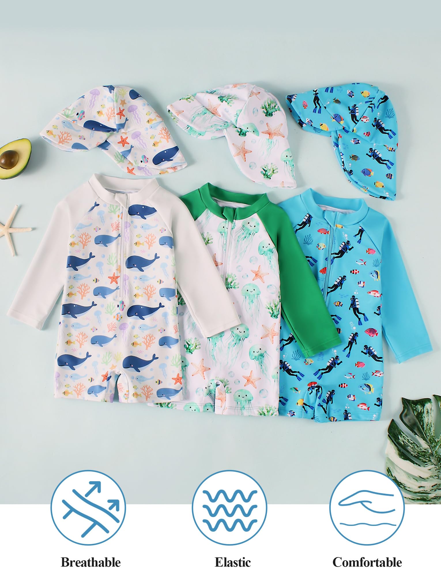 Happy Cherry Trajes de baño de una pieza para niños pequeños una pieza Rash Guard traje de baño de manga corta cremallera bebé verano playa trajes de baño 0-3 años