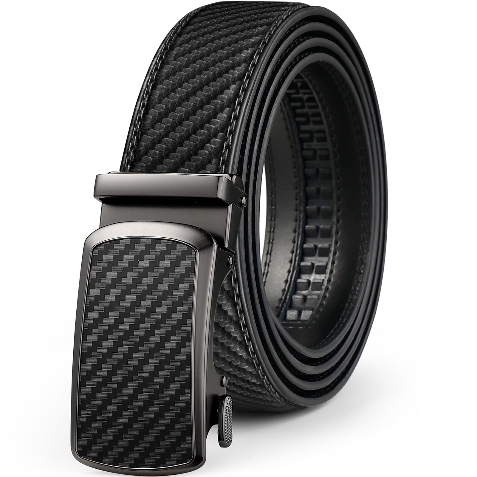 Drowsmen Leather ratchet belt 1 3 8 with Click Sliding Automatic Buckle Adjustable belt Trim to Fit