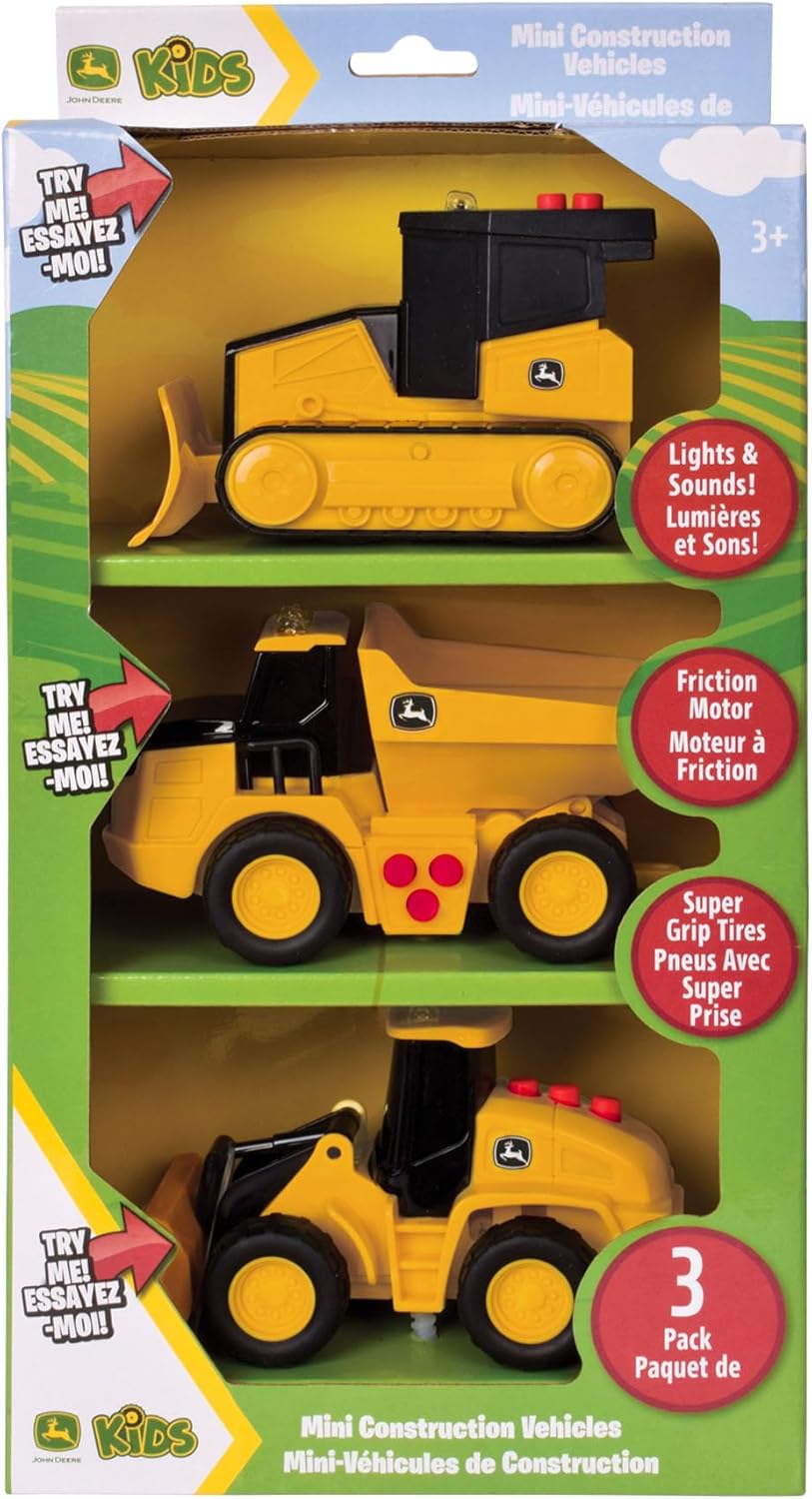 John Deere 3-Pack Realistic Set Lights and Sound 5" Farm Construction Vehicles