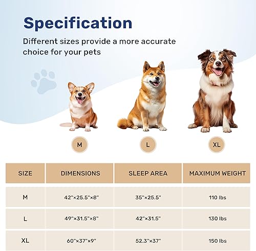 Miniatura 7 de YSSOA Cama elevada transpirable y refrescante para perros, patas antideslizantes, marco de metal, interior y exterior, 42 x 25.2 x 8 pulgadas, color