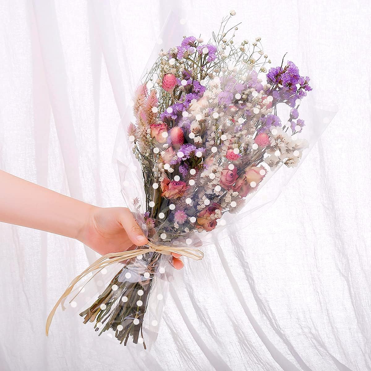 HFHSY (118 ft x 34 in) Clear Cellophane Wrap Roll Irregular White Dot Cellophane Roll 3 Mil Clear Wrap Cellophane Bags,Wrap Roll, Cellophane Roll, Cellophane Wrap for Gifts, Baskets, Flowers: Everything Else