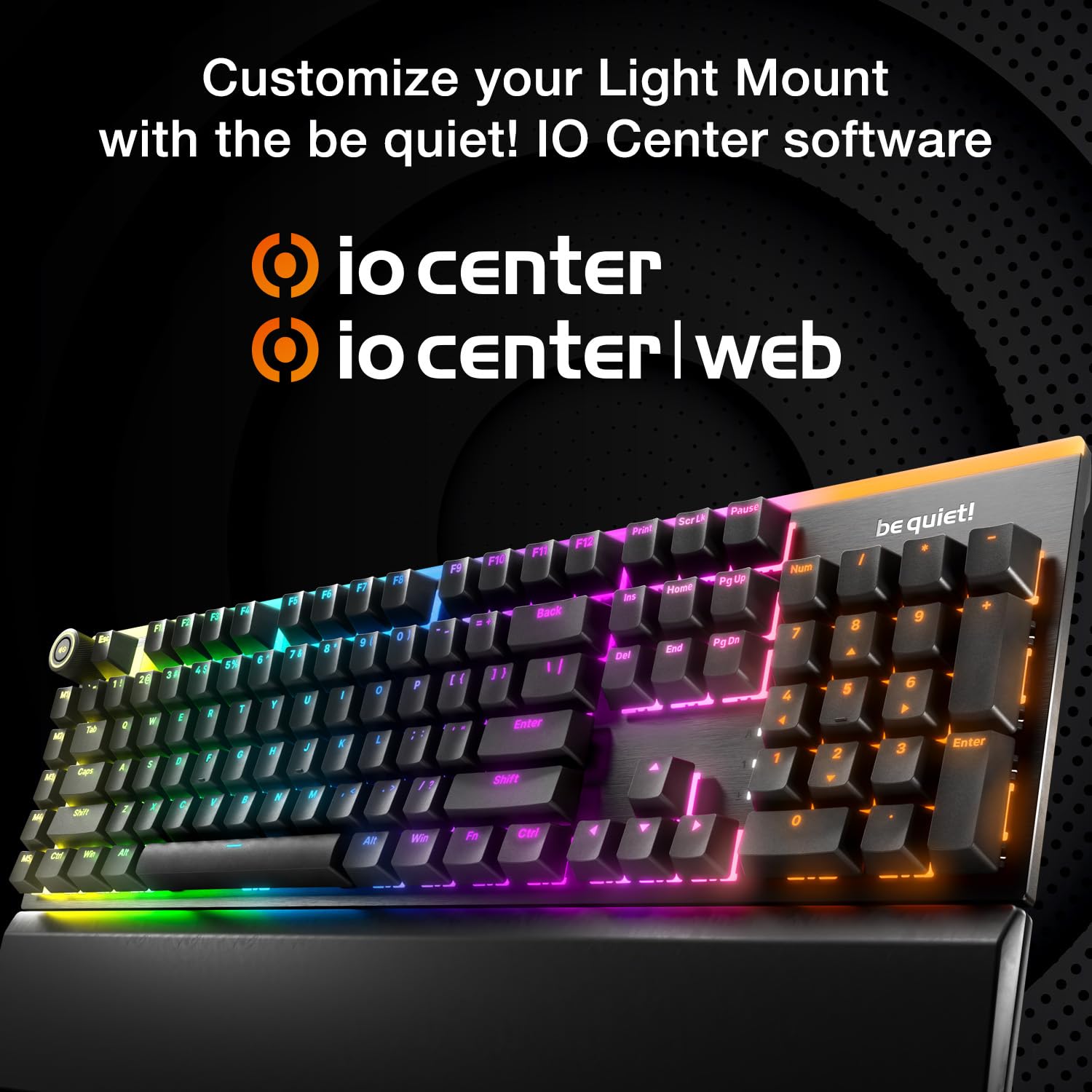 be quiet! clavier Light Mount Silent Linear FR ISO, switches mécaniques, 3 couches de mousse, extra-silencieuses, commutateurs pré-lubrifiés, touches PBT double couche, molette média 3D diffuseur ARGB