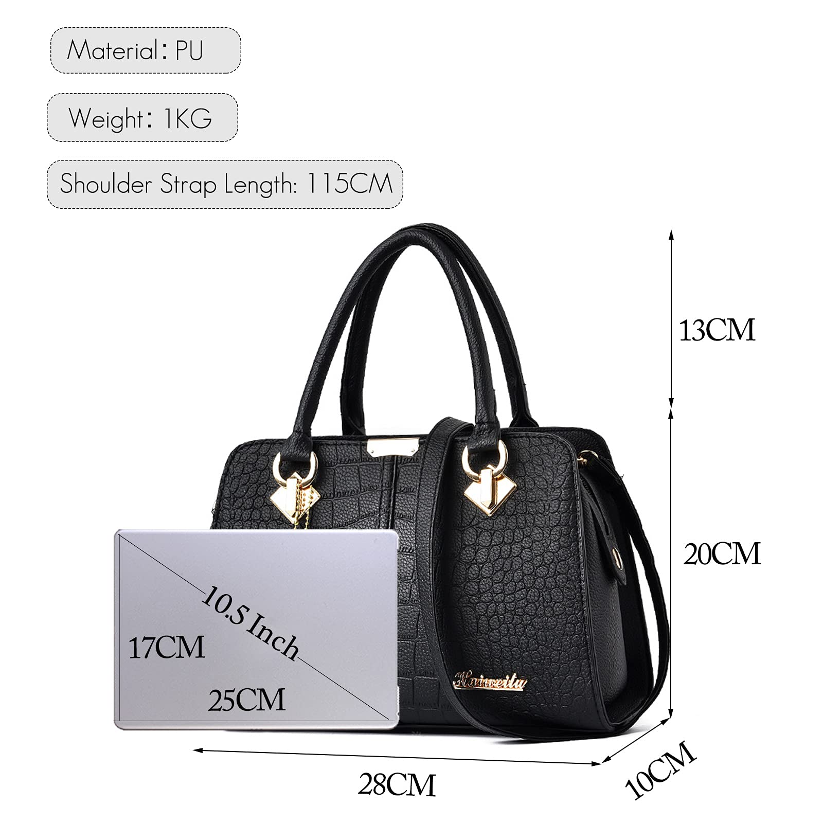 FANDARE Elegante Borsa da Donna Borsa a Mano Borsa a tracolla Spalla Borse Tote da donna Borsetta per Shopping Viaggio Partito Sacchetto Borsetta in Pelle PU Nero B