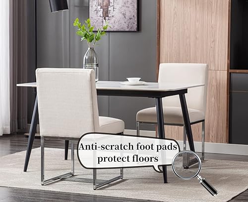 Miniatura 5 de CIMOTA Juego de 2 sillas de comedor modernas, sillas de comedor tapizadas, sin brazos, con base cromada para comedorcocina, color beige, 2 unidades