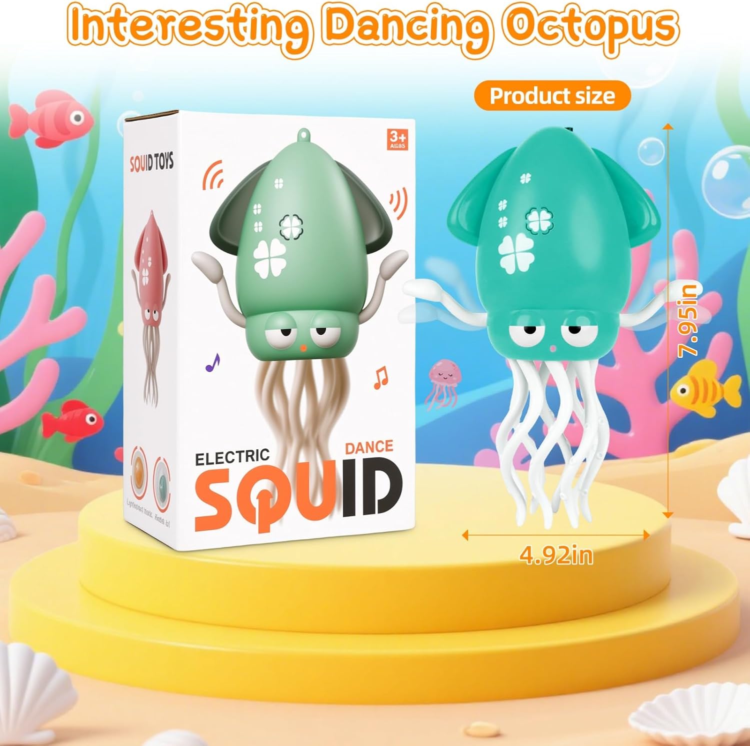 Baby Dancing Octopus Toy for 1 2 3 Year Old Boy Girl, Magical Musical Squid & Infant Tummy Time Toy, USB Rechargeable Crawling Baby Squid Toys for Walking Toddlers Interactive Gift (Green01)