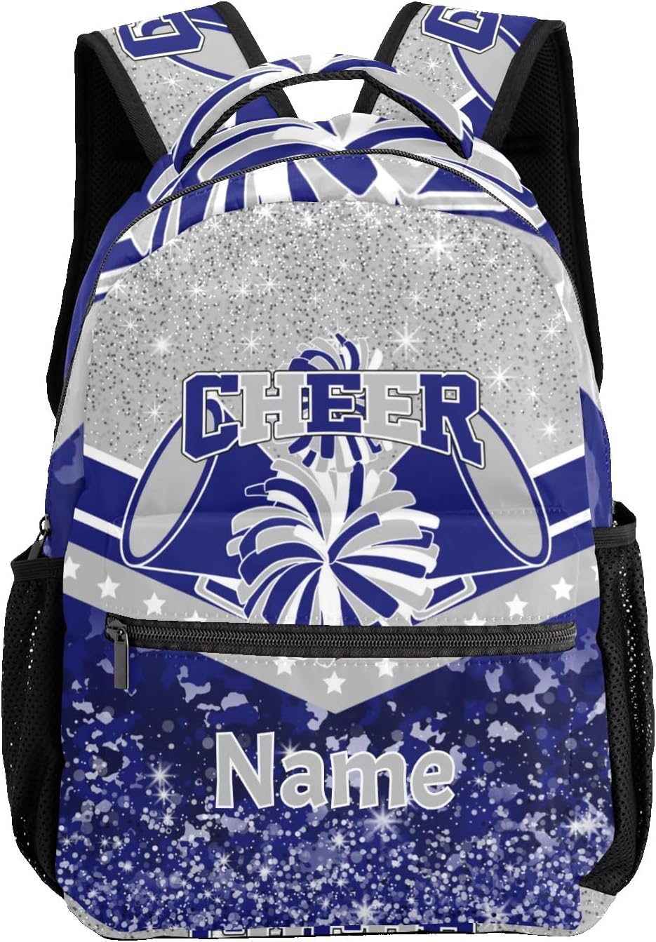 Cheer Blue Grey Cheerleader School Backpack Waterproof Shoulder Bag for Sport Training Competition Gift