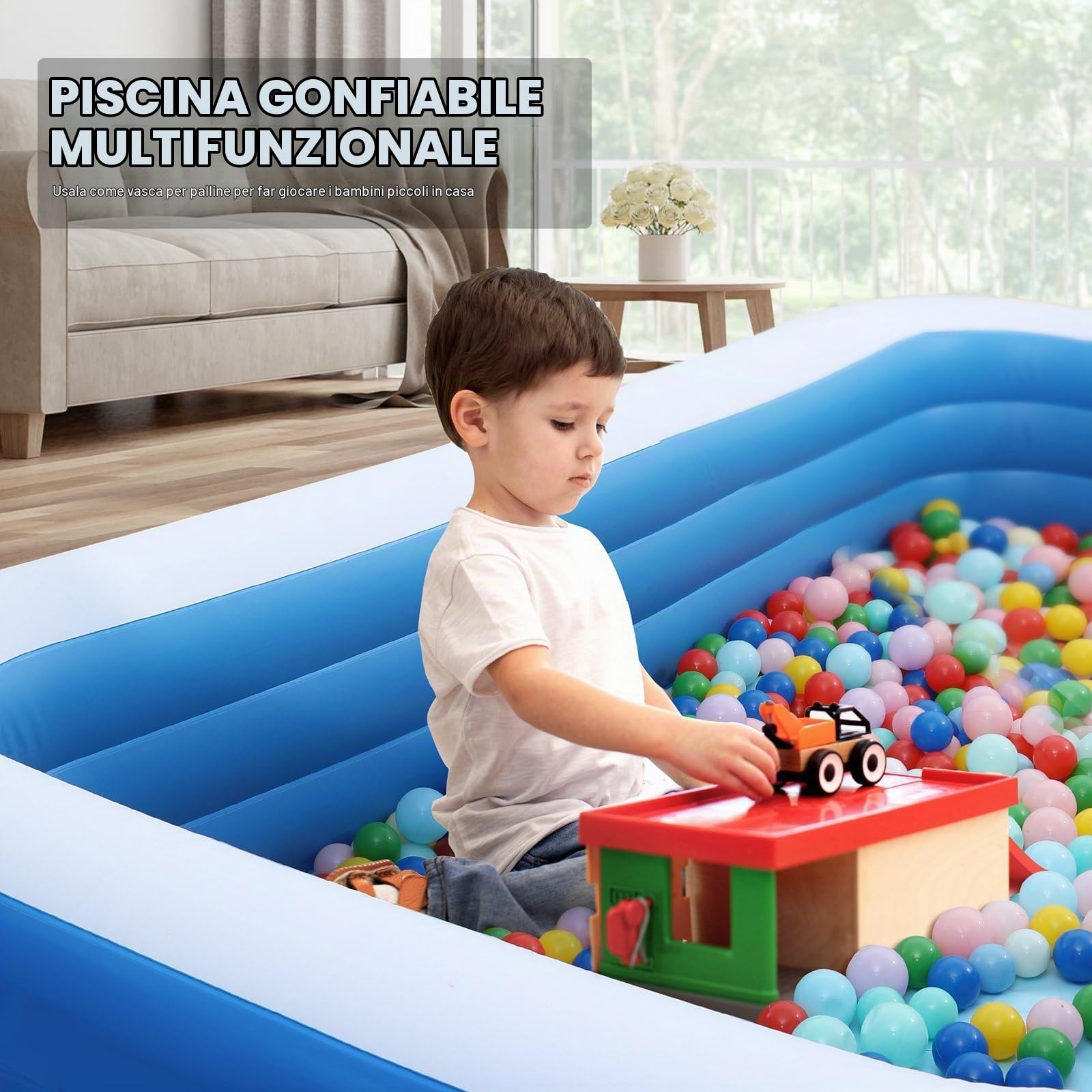 Piscina gonfiabile, rettangolare, grande, per cortile, giardino, balcone, 150 x 100 x 50 cm
