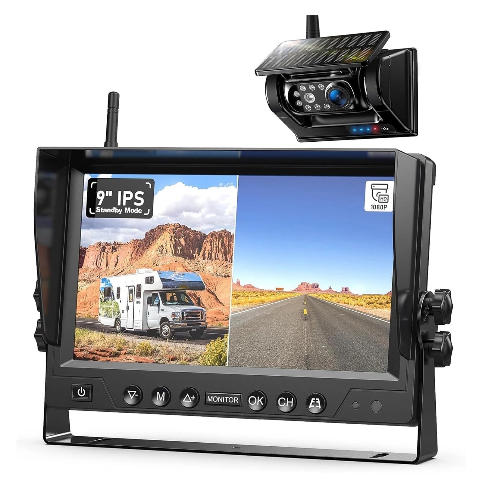 Camara Marcha Atras Cámaras Respaldo Magnéticas Solares WiFi 1080P 9 "DVR Monitor Solar RV Respaldo Inalámbrico para Enganchar Camión RV