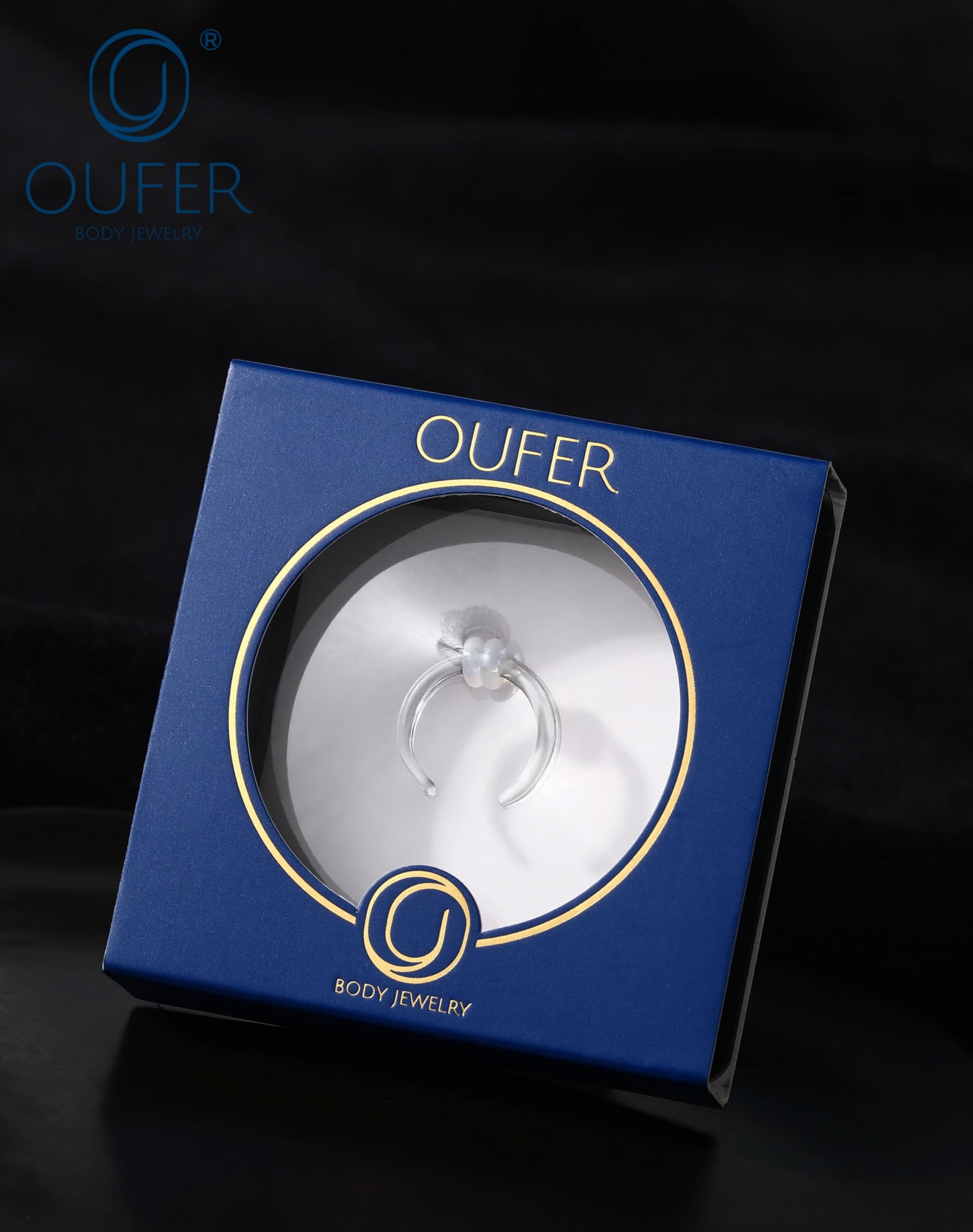 OUFER Body Piercing Septum Hoop: C Shape Glass Pincher Tapers Stretching Piercing Jewelry Nose Gauge Earring Nipple Rings 14G Women Men — view 4
