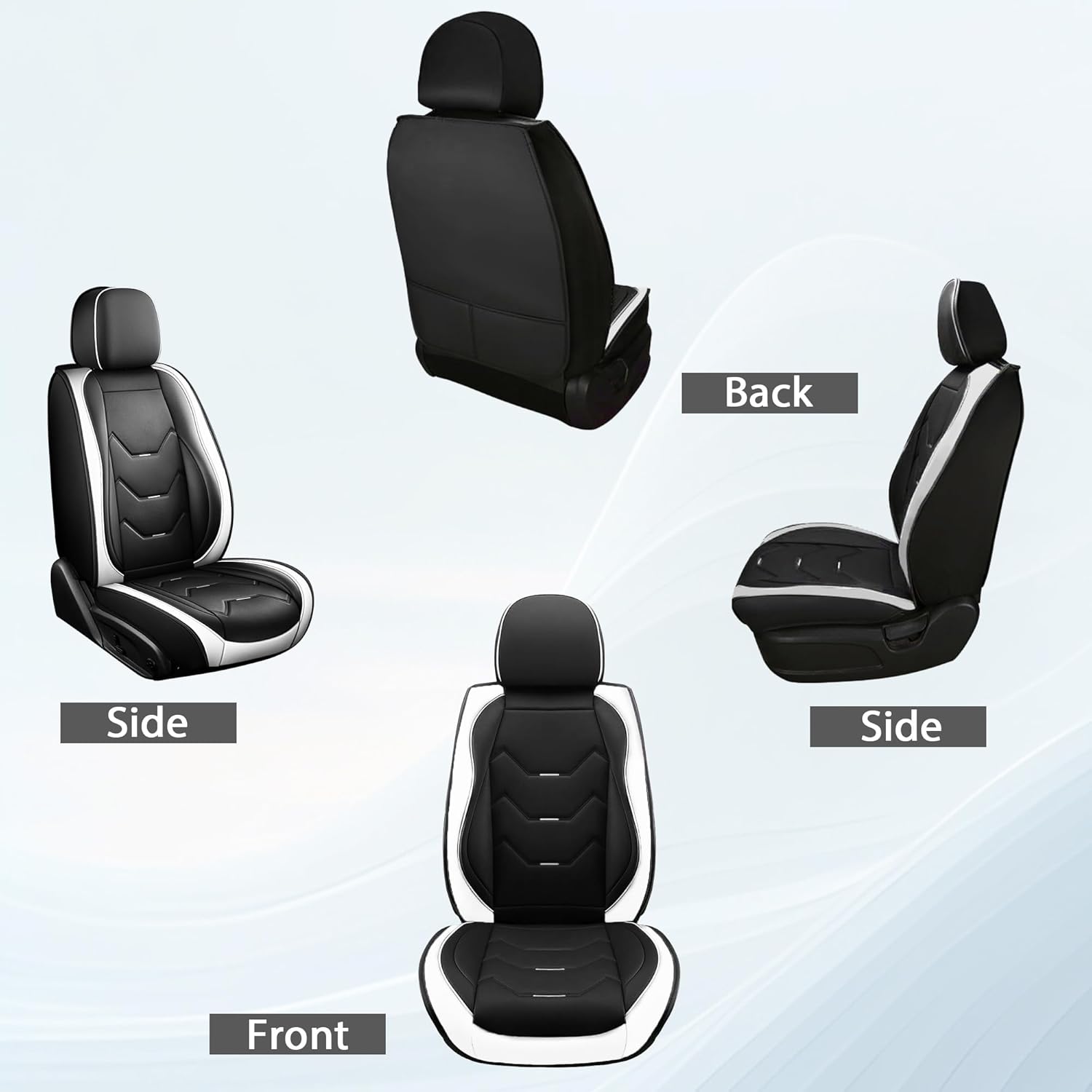 otoez Car Seat Covers Full Set, Universal Leather Seat Cover for Car, Waterproof 5 Seat Automotive Front and Back Seat Protector Full Coverage for Most Sedens Trucks SUVs, White & Black