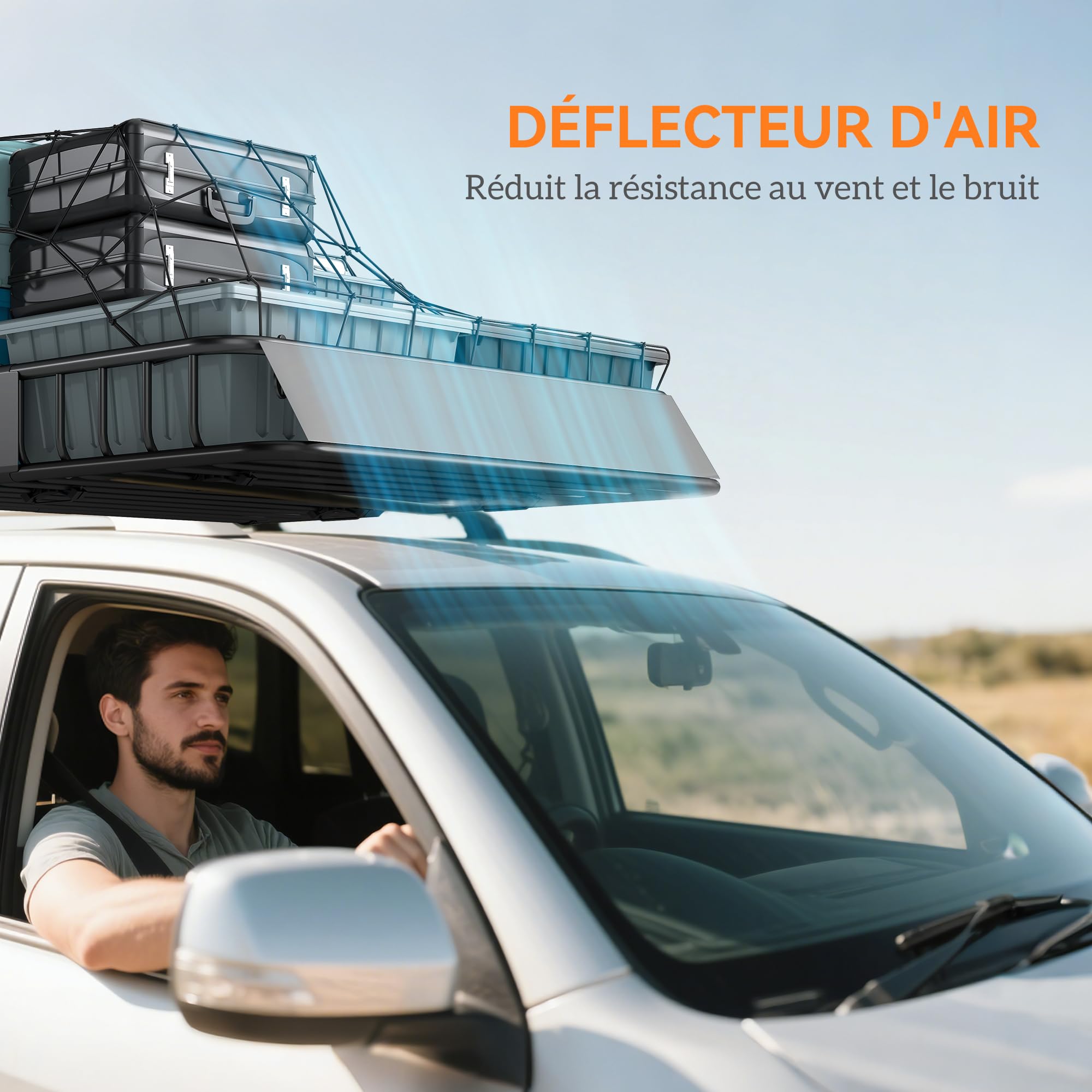 HOMCOM - Portaequipaje Universal Soporte Baca para Coche, Acero 110,5 x 99,5 x 18,5 cm, Carga Aerodinámica 90,7 kg con Deflector de Aire, Cesta de Techo para Vehículos Todo Terreno, Color Negro