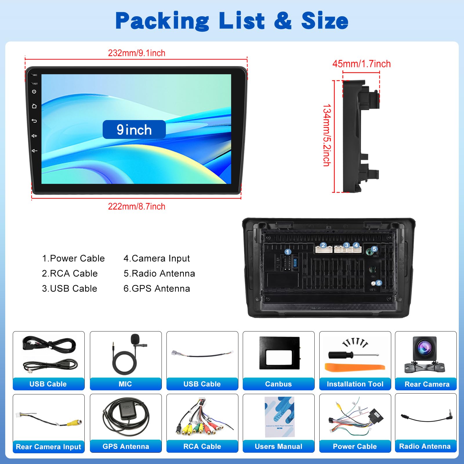 [2G+64G] Android Autoradio pour Citroën Berlingo 2015-2018/Peugeot Partner 2008-2019 avec sans Fil Carplay et Android Auto, Écran Tactile HD de 9 Pouces avec GPS/WiFi/Bluetooth/EQ/FM RDS