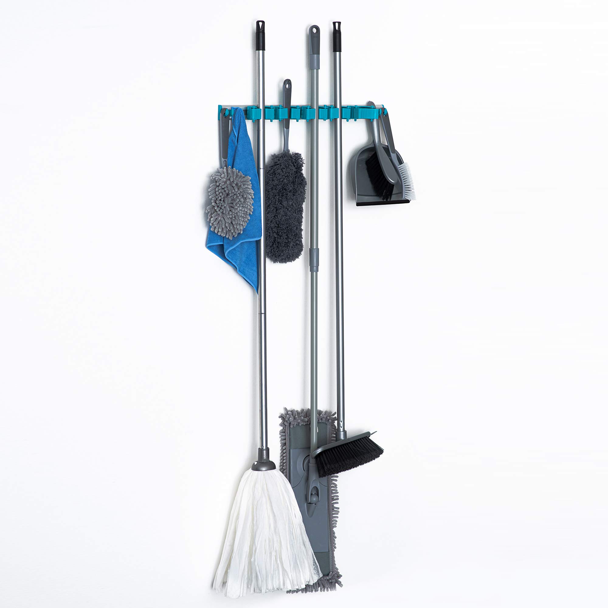 LIVIVO Wall Mounting Friction Grip and Adjustable Hook Rack for Kitchen Garden DIY Shed Storage Holder Organiser for Brush Broom Tools (Turquoise)