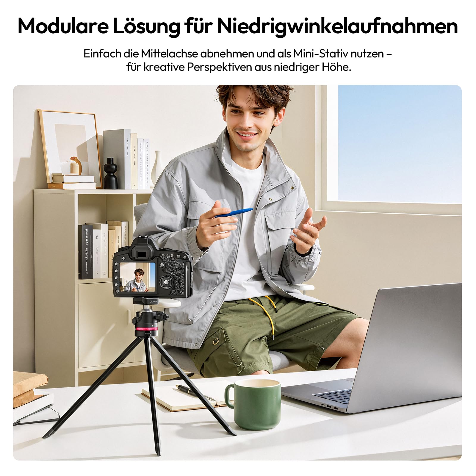 ULANZI TZ01 Carbon Stativ Kamera 160cm, Abnehmbare Mittelachse als Mini Stativ, 360° Kugelkopf mit Handyhalterung, kompatibel mit Uka & F38, 1,1kg Leichtes Reisestativ für DSLR Smartphone Vlog