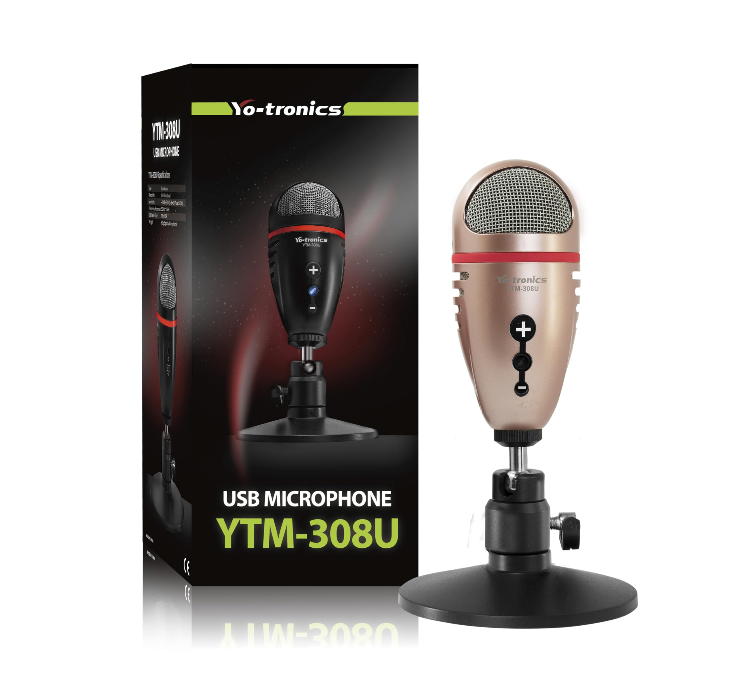 Y YO-TRONICS USB Condenser Podcasting Microphone Audio for Live Streaming, Podcast, Video Calls, Recording, Gaming, YouTube, Plug-and-Play Setup, Mute Button and Versatile Application, Pink