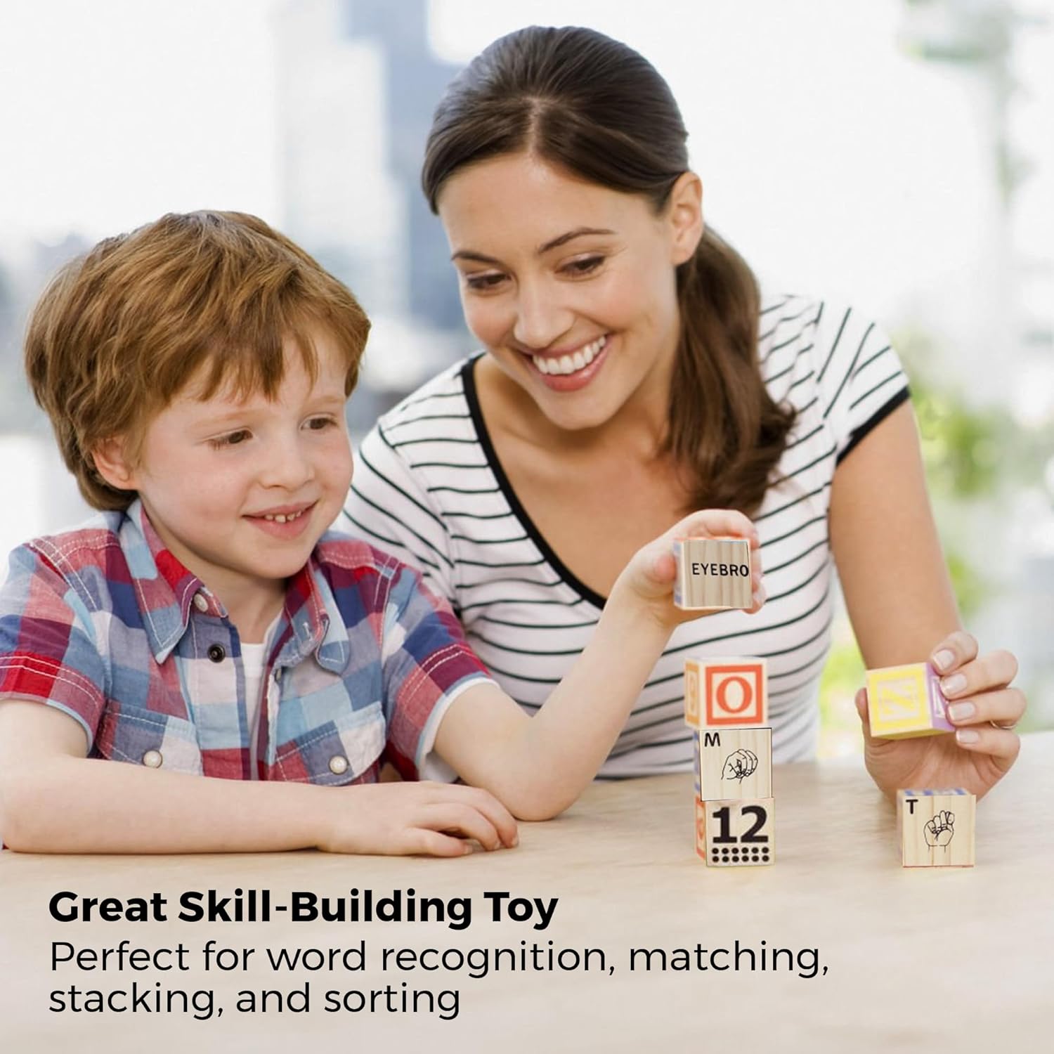 OWT Wooden Alphabet Blocks for Toddlers | 30 Piece Educational ABC Blocks with Letters, Numbers, Symbols & Sign Language | Baby Wooden Blocks for Stacking, Learning & Building Fun Ages 1-3+