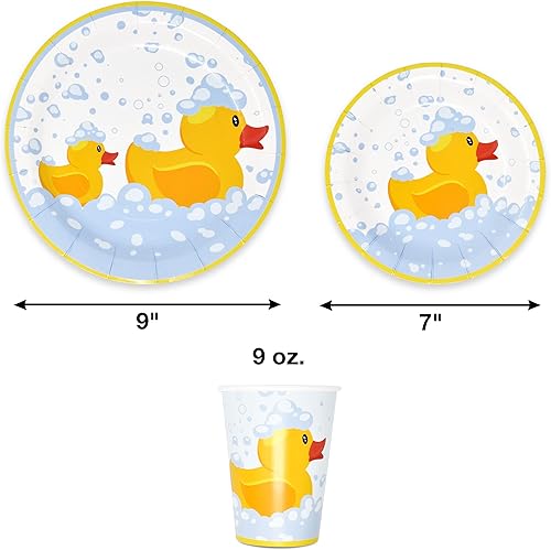 Miniatura 4 de Gift Boutique 96 piezas de suministros de fiesta de patos de goma, platos de papel, servilleta para patos amarillos, pato, baño de burbujas, pijama