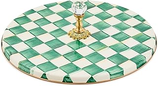 MACKENZIE-CHILDS Cheese Course, Cute Cheese Board and Serving Board for Charcuterie, Green-and-White Emerald Check