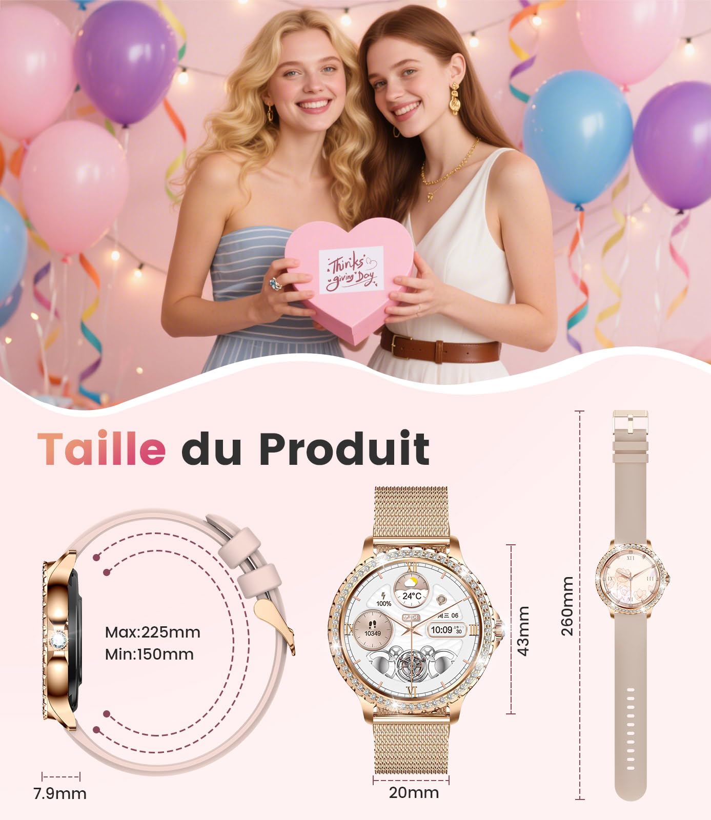 LIGE 1.32" HD Montre Connectée Femme avec Appel Bluetooth, Smartwatch IP68 avec Fonction Féminine/120+ Modes Sport/Fréquence Cardiaque/Sommeil/Cycle menstruel/Podomètre Calories pour Android iOS