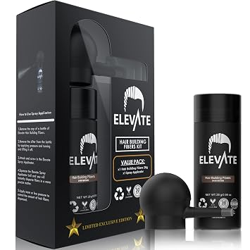 ELEVATE Hair Perfecting 2-in-1 Kit | Set Includes Natural Hair Thickening Fibers & Spray Applicator Pump Nozzle | Instantly Conceal & Thicken Thinning Balding Areas in Seconds Men & Women Dark Brown