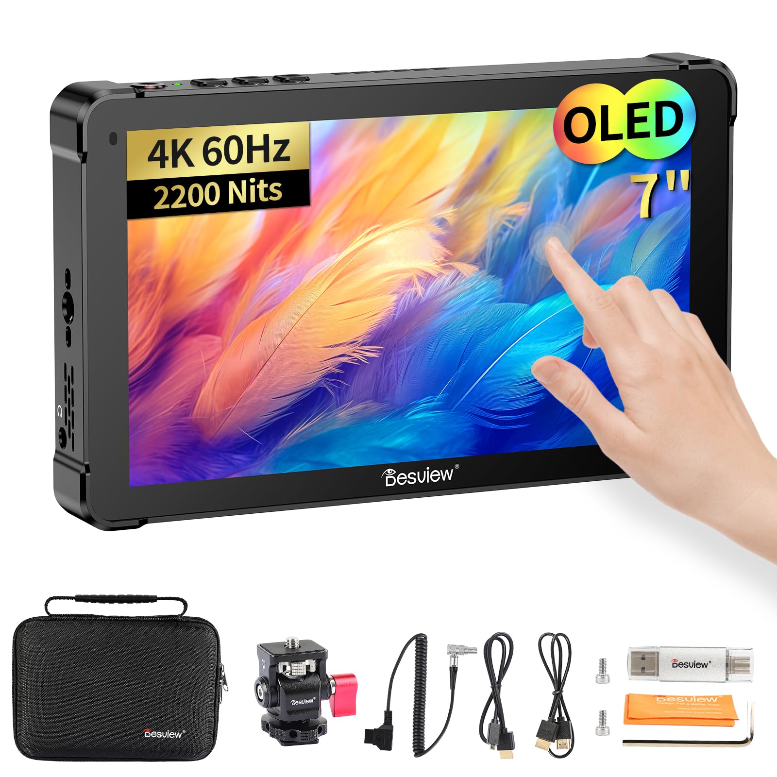 Desview OL7 Fotocamera Field Monitor 7 ", 1200 nits OLED Touch Screen Fledmonitor 4K HDMI con 3D LUT HDR Forma d'onda Istogramma Peaking Focus Full Funzione per videocamera DSLR