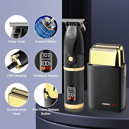 Miniatura 5 de HIENA PRO Kit de recortadora de pelo y afeitadora de papel de aluminio para hombres, peluqueros profesionales inalámbricos con pantalla LCD,