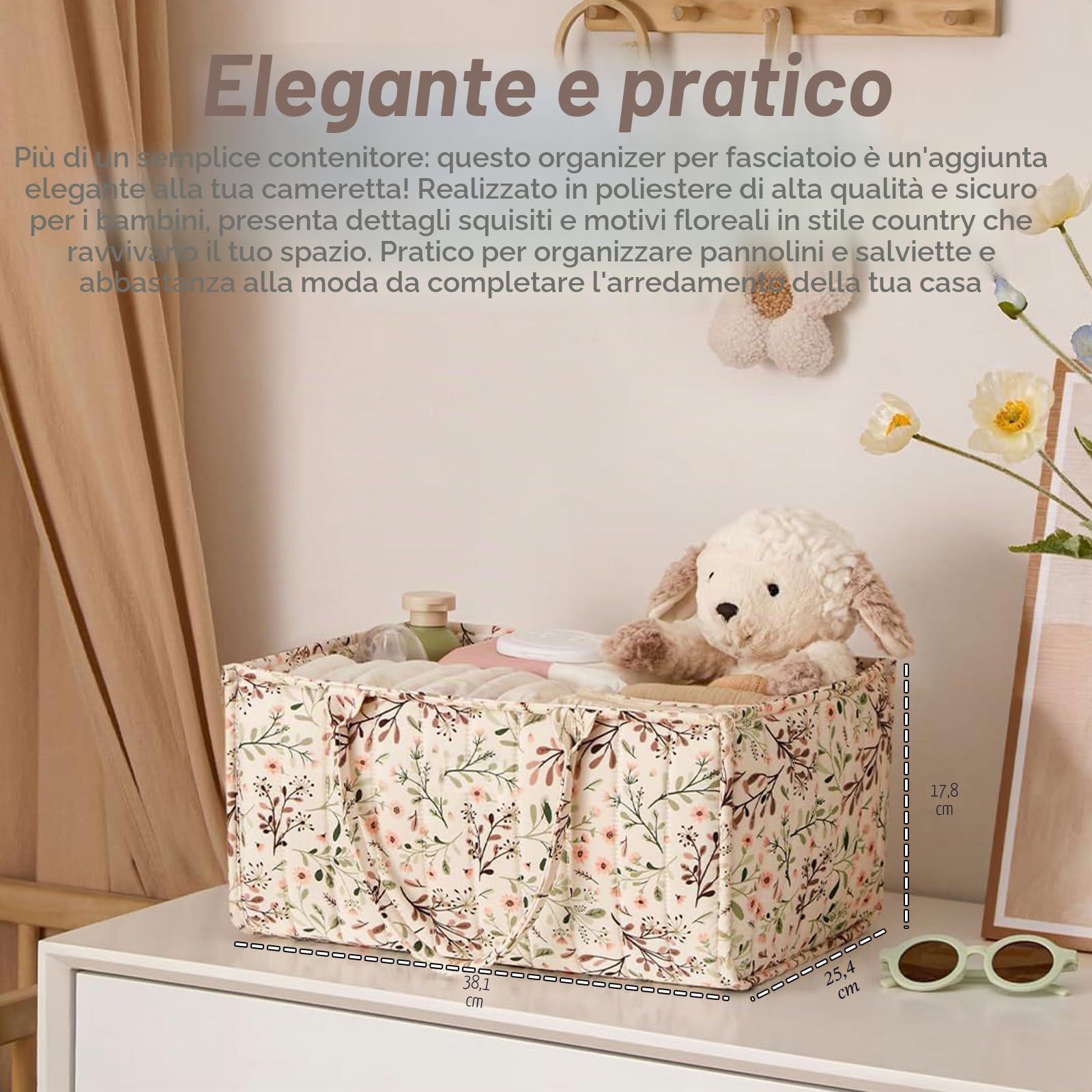 Newborn Essentials - Organizer per pannolini per bambini, 38 x 25,5 x 18 cm, con scomparti e maniglie, organizer portatile per pannolini e oggetti per bambini (beige)